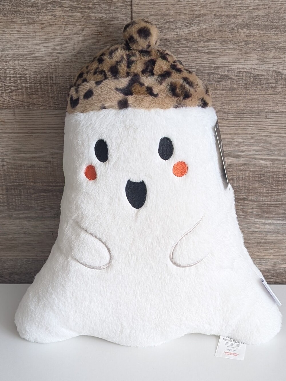 Martha Stewart Faux Fur Ghost Pillow with Leopard Print Knit Toque 👻